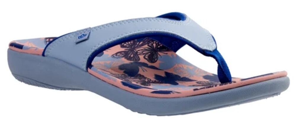 Spenco Womens Yumi Butterfly Sandals Size 8 WIDE Blue Pink Flip Flops NWOB
